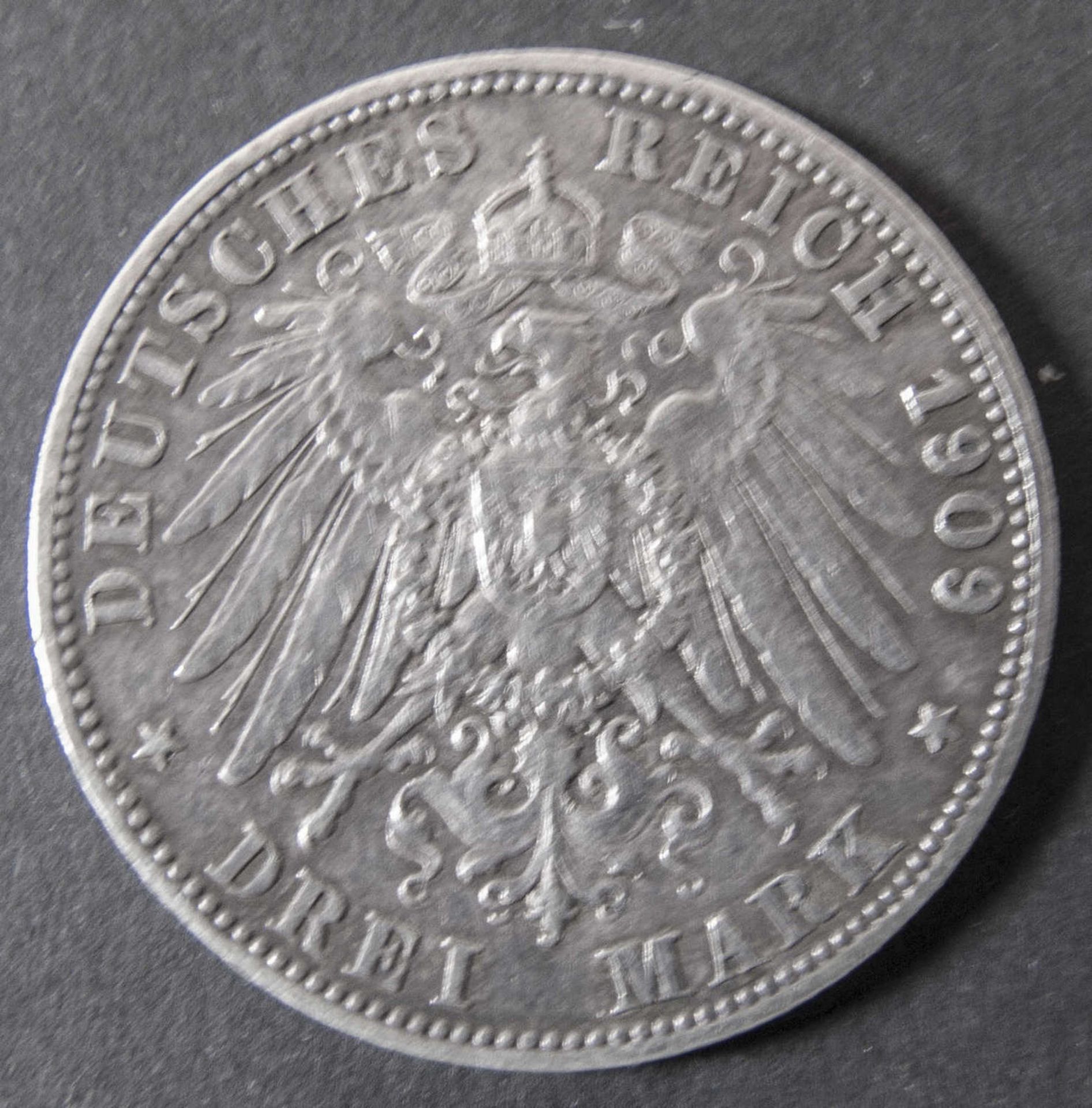 Deutsches Kaiserreich Württemberg 1908, 3.- Mark - Silbermünze "Wilhelm II - Koenig von - Bild 2 aus 2