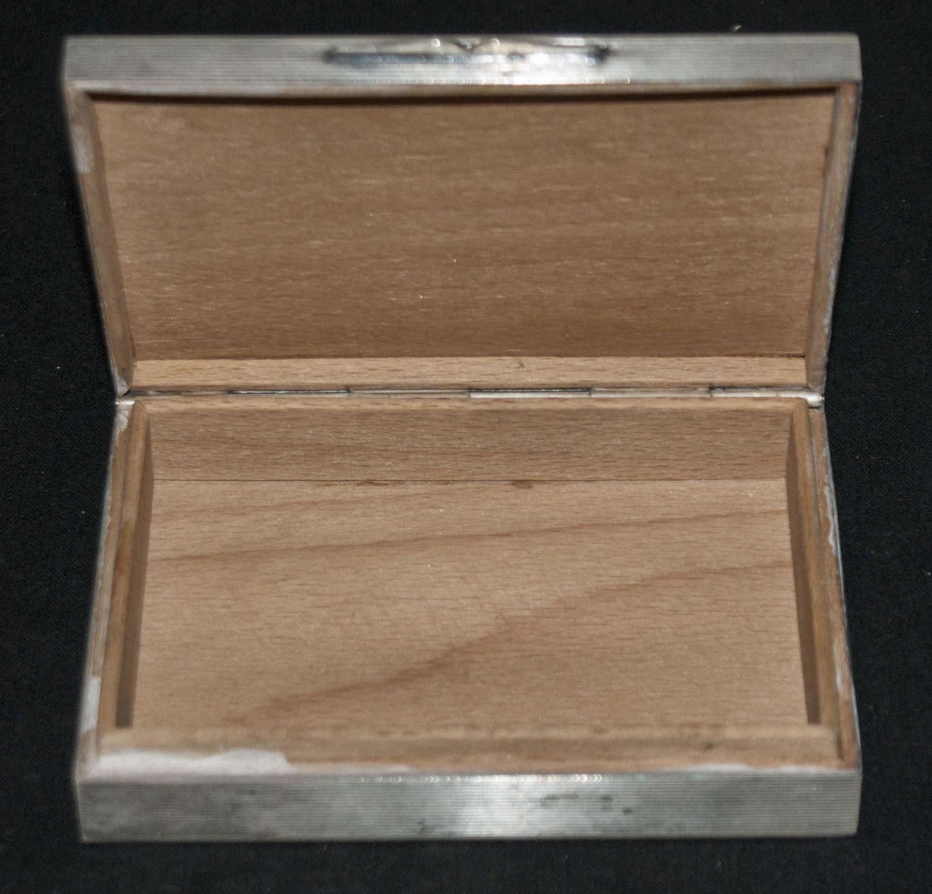 Holzdose, Silber verkleidet, 835er Silber, Länge ca. 11cm, Breite ca. 8cm, Höhe ca. 2,5cm, Gewicht - Bild 2 aus 2