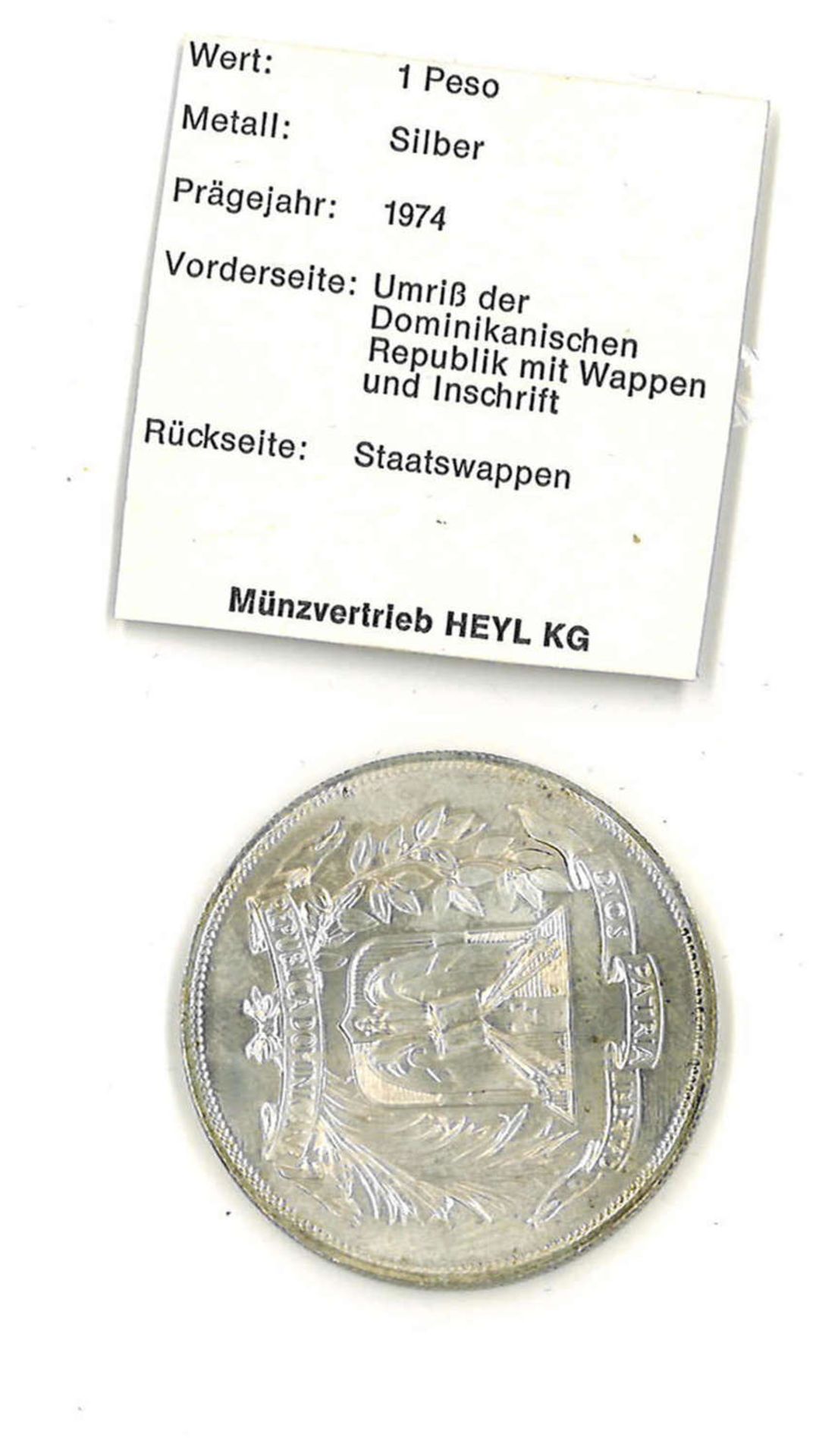 Dominikanische Republik Silbermünze. 1 Peso 1974. Karibische SpieleDominican Republic silver coin. 1
