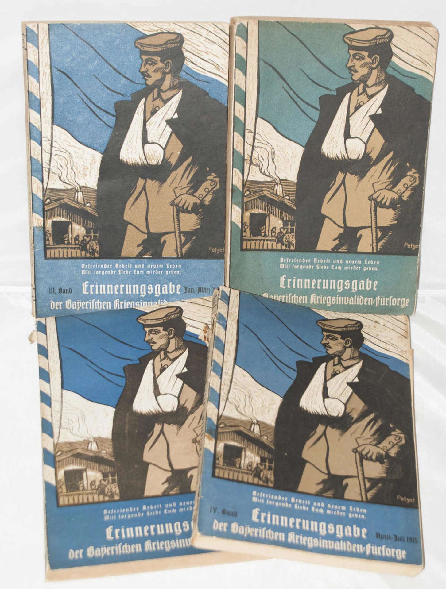 4 Bände Deutsches Kriegsbuch, Erinnerungsausgabe der Bayrischen Kriegsinvaliden Fürsorge.4 volumes
