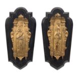 A Pair of French Gilt Bronze and Stone Plaques