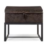 A Spanish Wrought Iron Mounted Embossed Leather Chest