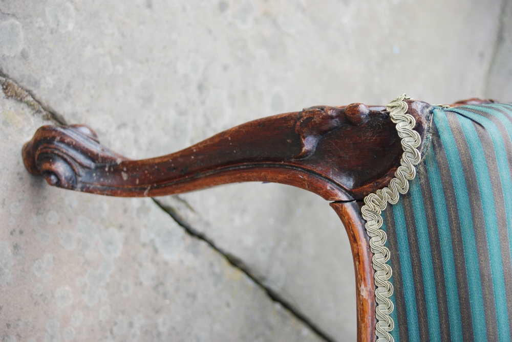 A Victorian mahogany stool, the green striped upholstered seat raised on four scroll - Image 7 of 10