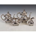 A mid 20th century four piece silver tea set, Sheffield, 1968, makers mark of R&B, embossed with