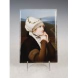 A late 19th century Continental porcelain rectangular plaque, decorated with half length portrait of