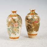 A matched pair of miniature Japanese Satsuma pottery vases, Meiji Period, decorated with birds and