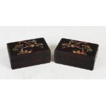 A pair of Chinese dark wood, mother-of-pearl and hardstone inlaid boxes, the detachable covers