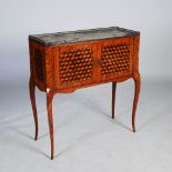 A late 19th century French kingwood, parquetry and gilt metal mounted writing cabinet, the grey