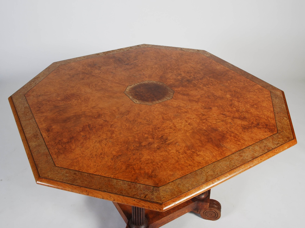 A 19th century pollard oak and ebony lined octagonal shaped centre table, the shaped top centred - Image 3 of 3