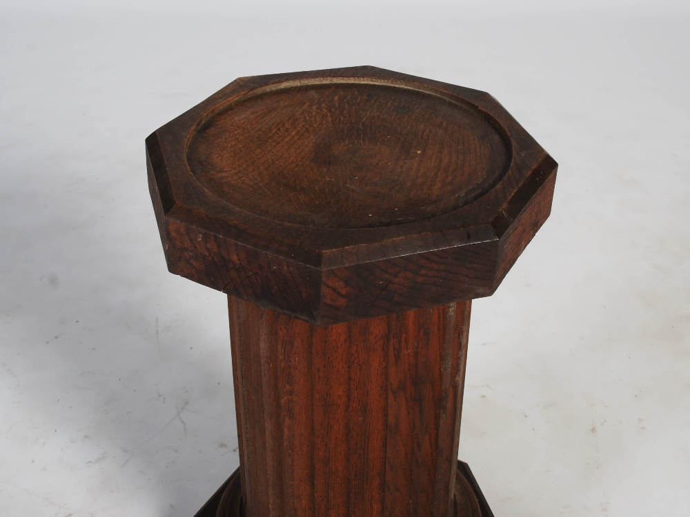 A 20th century oak octagonal plinth in the form of a fluted column, 36cm diameter x 58.5cm high. - Image 2 of 5