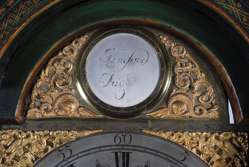 A George III green lacquer longcase clock, Walter Morgan, Hereford, the brass dial with silvered - Image 3 of 7