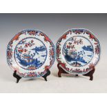 A pair of Chinese porcelain blue and white octagonal shaped plates, Qing Dynasty, decorated with