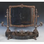 An impressive 19th century Sheffield plate dressing table mirror, the shaped rectangular mirror