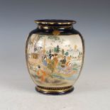 A Japanese Satsuma pottery blue ground vase, Meiji Period, decorated with rectangular shaped