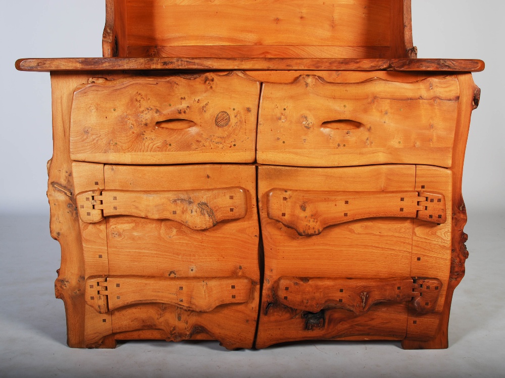 Tim Stead (1952-2000) - A burr elm dresser, the upper section with four open shelves and single - Image 2 of 5