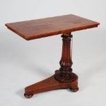 A 19th century mahogany adjustable reading table, the rounded rectangular top with two hinged