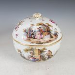 A late 19th/early 20th century Dresden porcelain circular tureen and cover, decorated with panels of