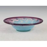 A Monart bowl, shape XA, mottled blue and purple with a band of typical whorls, 25.5cm diameter x