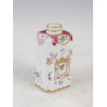 A Samson porcelain famille rose style tea caddy, the rectangular body decorated with faux armorial