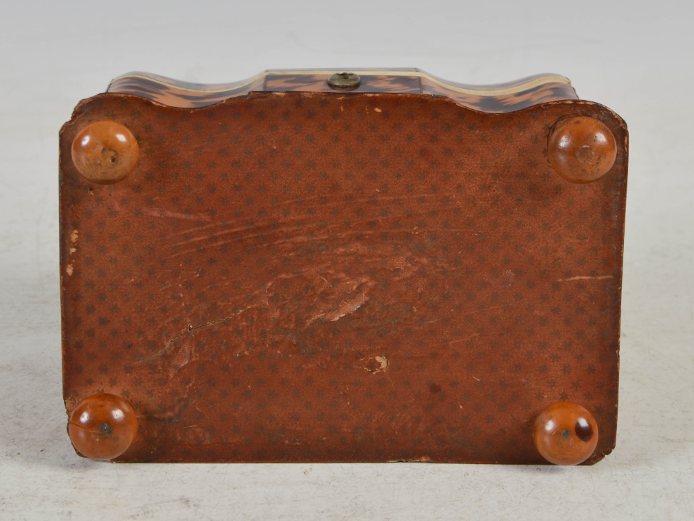 A 19th century tortoiseshell tea caddy, the hinged cover centred with a white metal oval initial - Image 6 of 10