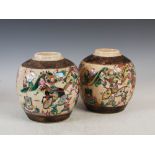 A pair of Chinese porcelain crackle glazed jars, late Qing Dynasty, decorated with warriors within