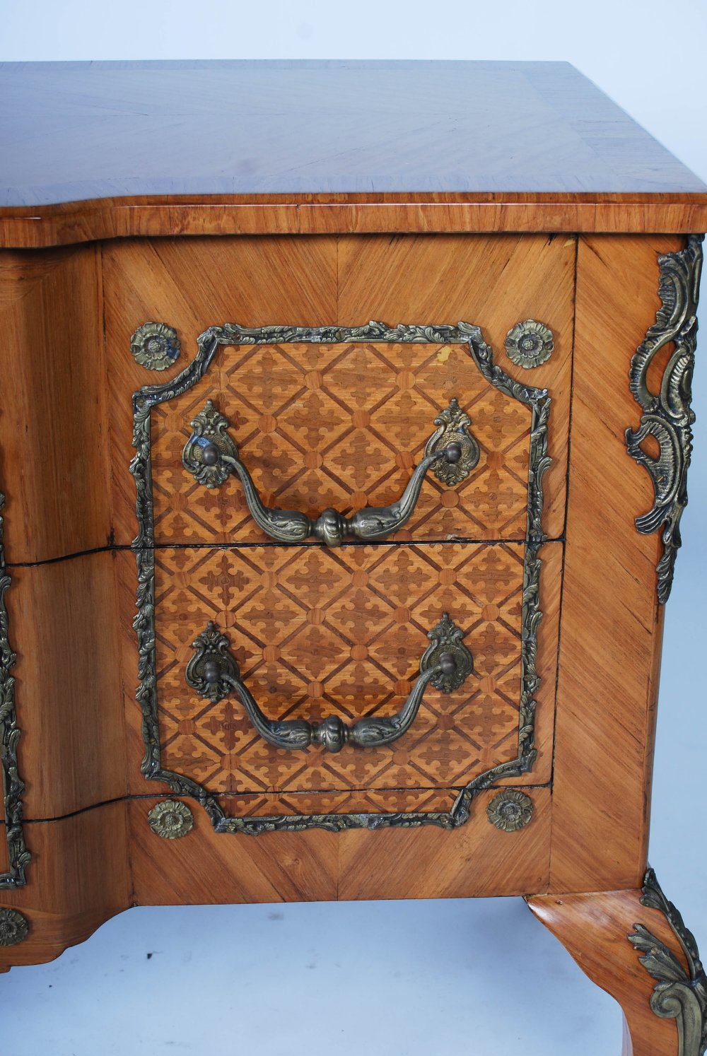 A French Louis XVI style marquetry and gilt metal mounted commode, the altered hinged top opening to - Image 6 of 8