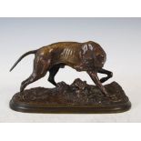 After Pierre-Jules Mene, a bronze model of a Pointer, on oval plinth base, signed in the bronze,