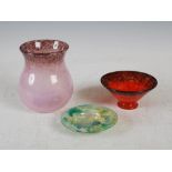 A group of Monart glass, comprising; a small vase, shape SA, mottled pink and purple with gold