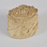 A late 19th/ early 20th century ivory box and cover, carved with two dragons in shallow relief,