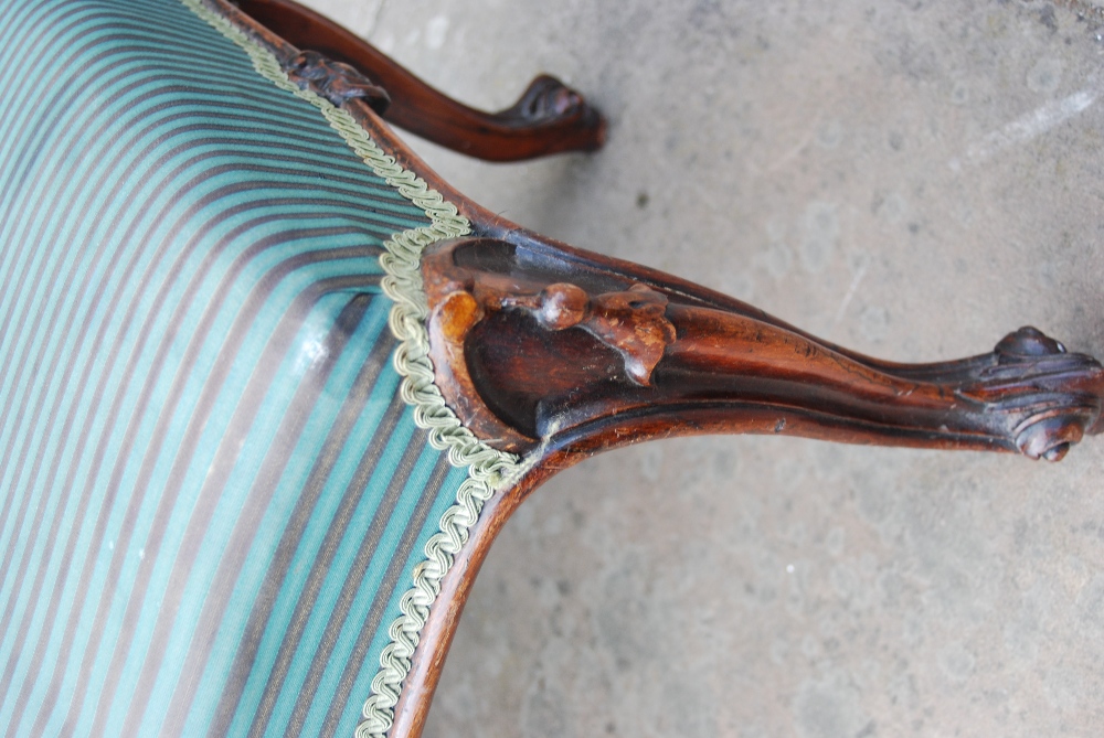 A Victorian mahogany stool, the green striped upholstered seat raised on four scroll - Image 9 of 10