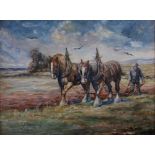 David R. Lee (early 20th century) Ploughing oil on canvas, signed lower left 29cm x 39cm