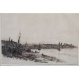 William Lionel Wyllie (1851-1931) Cockle pickers at low tide etching, signed in pencil lower left