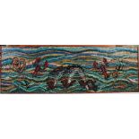 A 1970's tile mosaic panel of nautical theme, decorated with coloured tessera depicting fish,