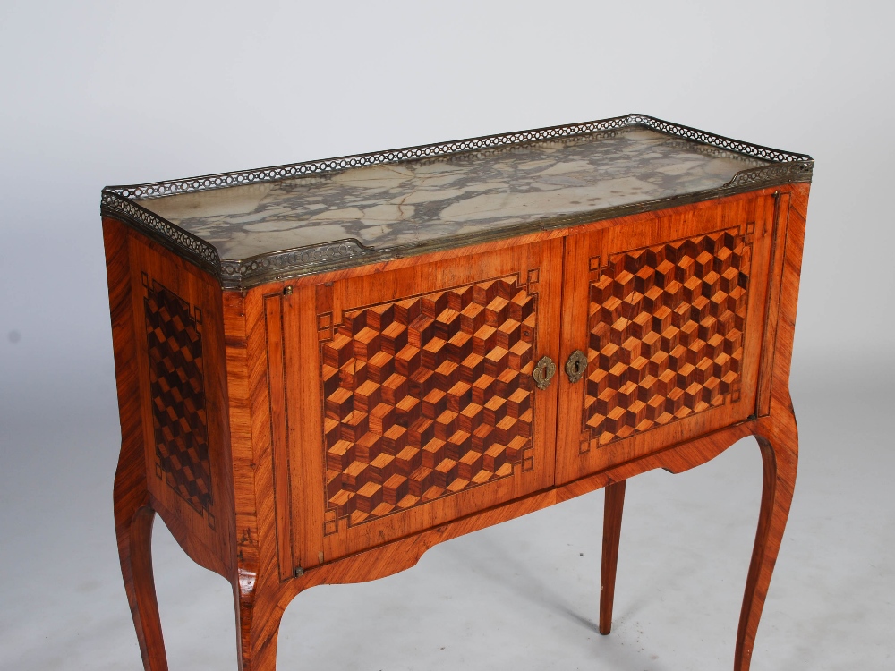 A late 19th century French kingwood, parquetry and gilt metal mounted writing cabinet, the grey - Image 2 of 5