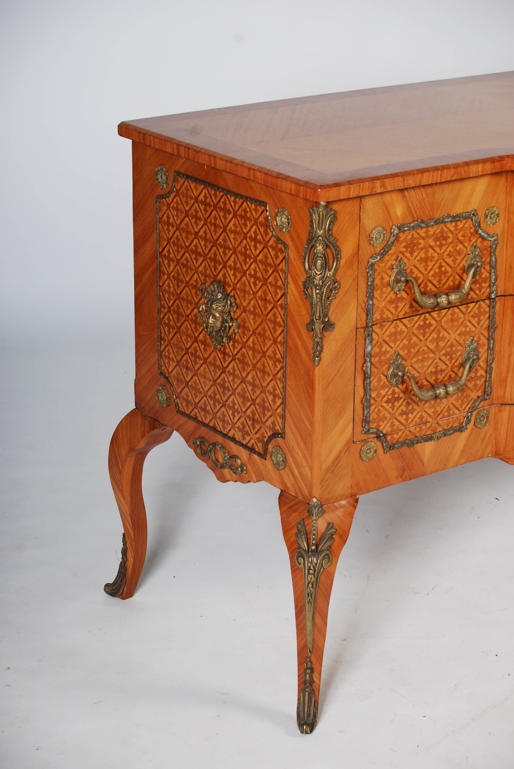 A French Louis XVI style marquetry and gilt metal mounted commode, the altered hinged top opening to - Image 2 of 8