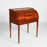 An Edwardian painted satinwood cylinder bureau, the rectangular top painted with floral scrolls