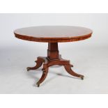 A 19th century mahogany and ebony lined snap top supper table, the circular top raised on a