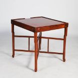A Chinese dark wood and red lacquer games table, the square shaped top with a red lacquered