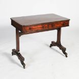 A 19th century mahogany and ebony lined library table, the rounded rectangular top above two