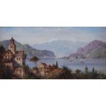 V.R. (19th century Continental School) Italian lake scene oil on board, signed lower left with