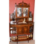 A Victorian rosewood and marquetry inlaid chiffonier, the upright back with bevelled glass