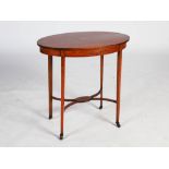 An Edwardian painted satinwood occasional table, the oval shaped top decorated with a circular panel