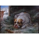 Sam Bough (19th century) Dog in the manger oil on panel, painted verso with boy counting coins 32.