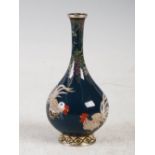 A Japanese green ground, silver wire work cloisonne vase, Meiji Period, the pear shaped body