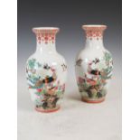 A pair of Chinese porcelain famille rose vases, early 20th century, decorated with pairs of phoenix,