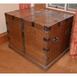 A late 19th/early 20th century oak and iron bound silver chest by Edward & Sons, Glasgow, fitted