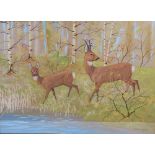 AR Ralston Gudgeon RSW (1910-1984) Deer watercolour, signed lower right 53cm x 74.5cm