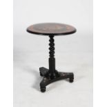 A 19th century apprentice made rosewood, ebonised and marquetry inlaid snap top occasional table,