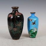 Two Japanese cloisonne vases, Meiji Period and later, the taller black ground vase of lobbed form