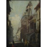 18th/ 19th century Italian School Street scene with figures oil on panel 10cm x 7.5cm